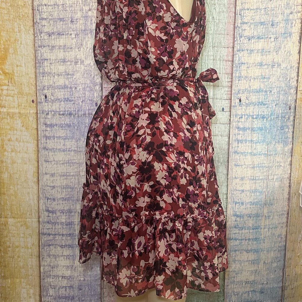 Just Taylor High Neck Ruffled Skirt Burgundy Floral Print Womens Size 6 Dress - Picture 7 of 10